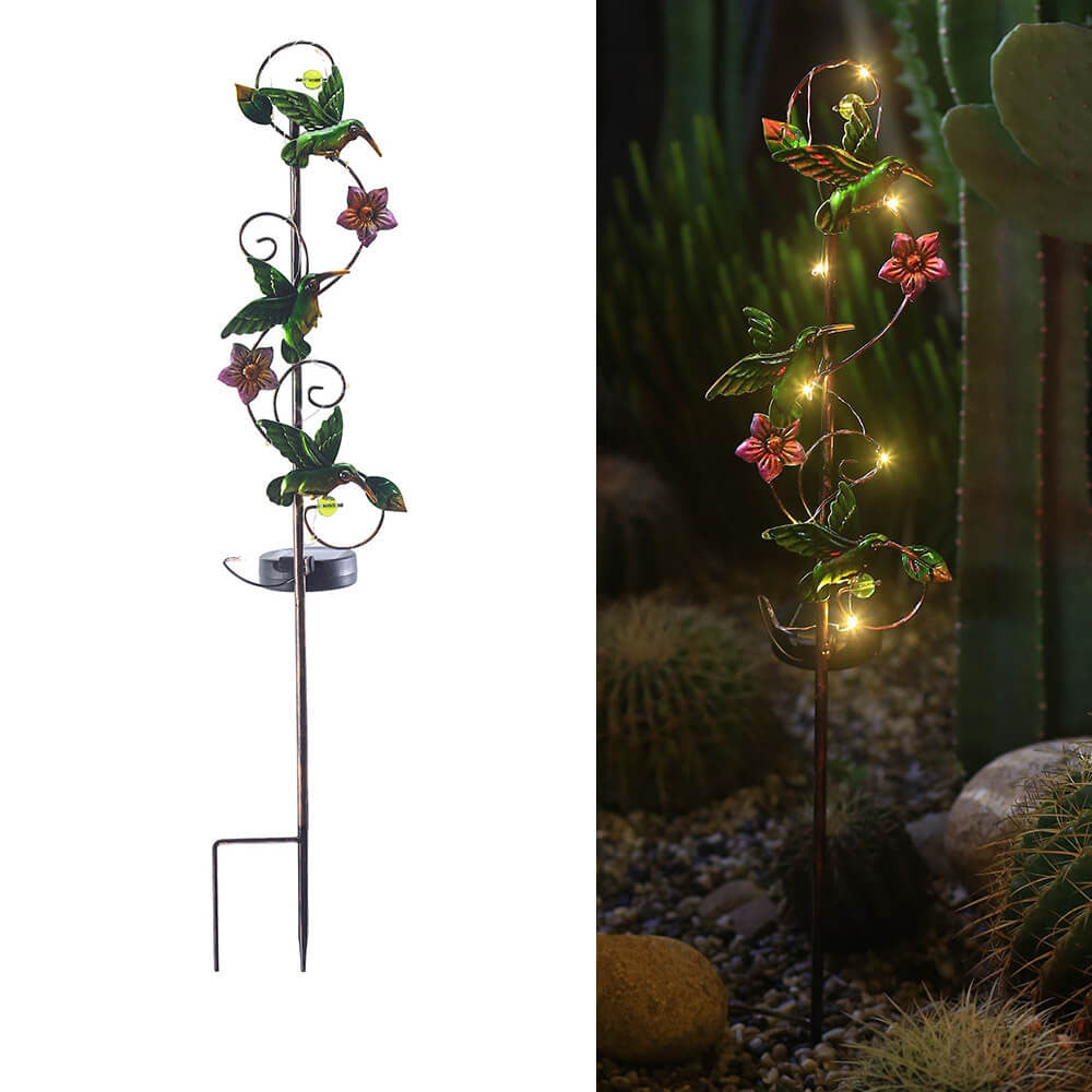 Solarleuchte Metall-Design mit Schmetterling, Libelle und Kolibri für Gartenbeleuchtung-5