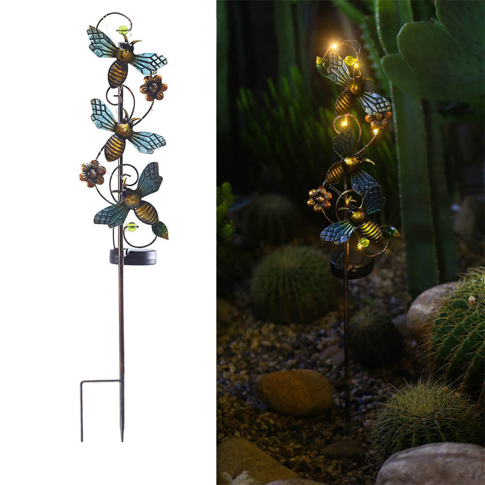 Solarleuchte Metall-Design mit Schmetterling, Libelle und Kolibri für Gartenbeleuchtung-4
