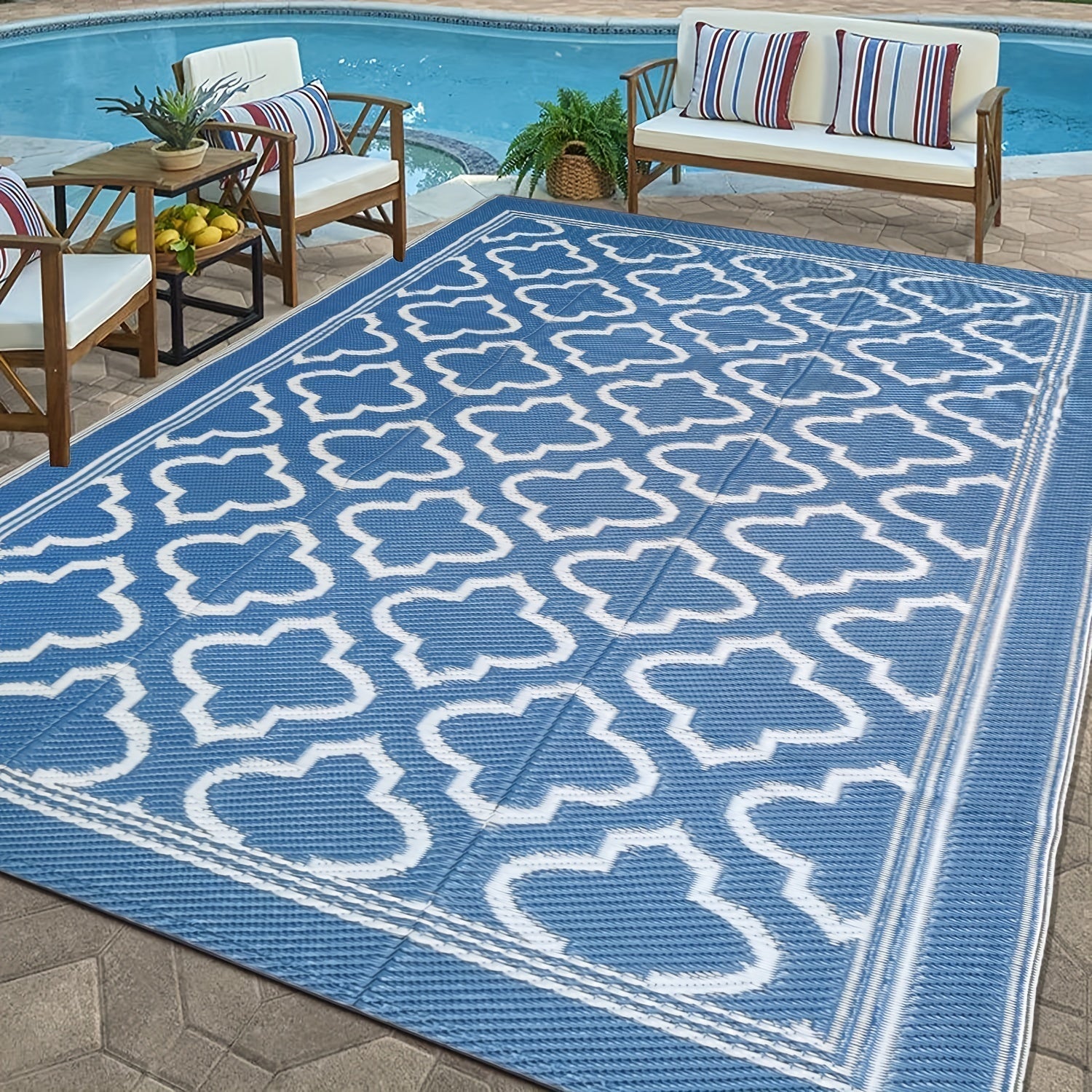 Wasserfester Outdoor Teppich Rund im Boho-Stil für Balkon und Terrasse 2