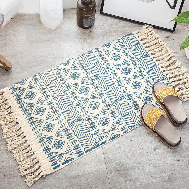 Bohemian Waschbarer Teppich mit Geometrischem Pflanzenmuster für Wohnzimmer 1