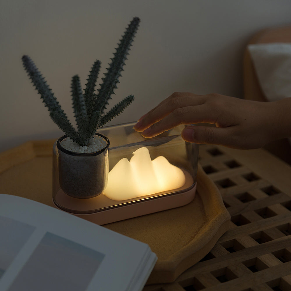 Plastik Bergförmige Nachtlicht Künstlerische Wiederaufladbare LED Tischlampe mit Ovalem Deckel und Aufbewahrungstasse-5
