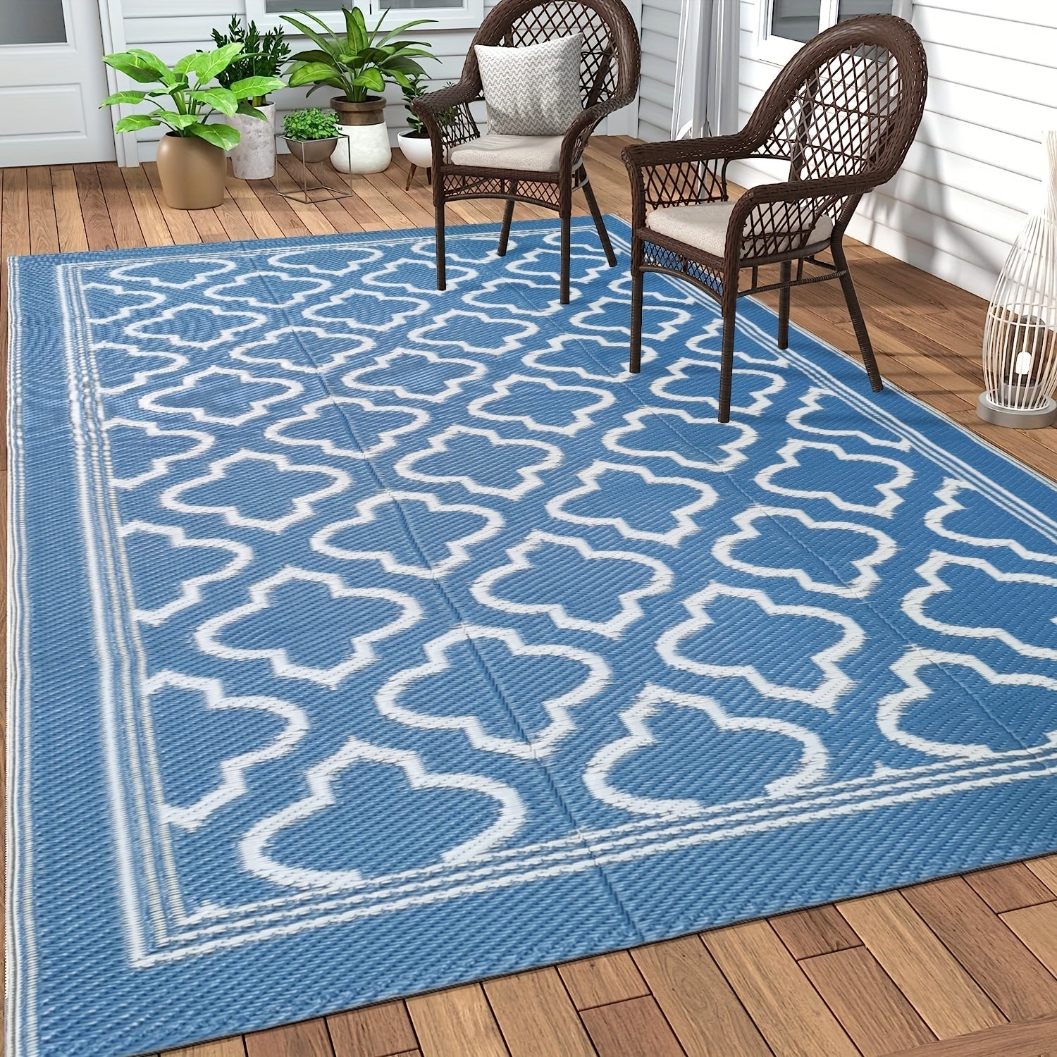 Wasserfester Outdoor Teppich Rund im Boho-Stil für Balkon und Terrasse 3