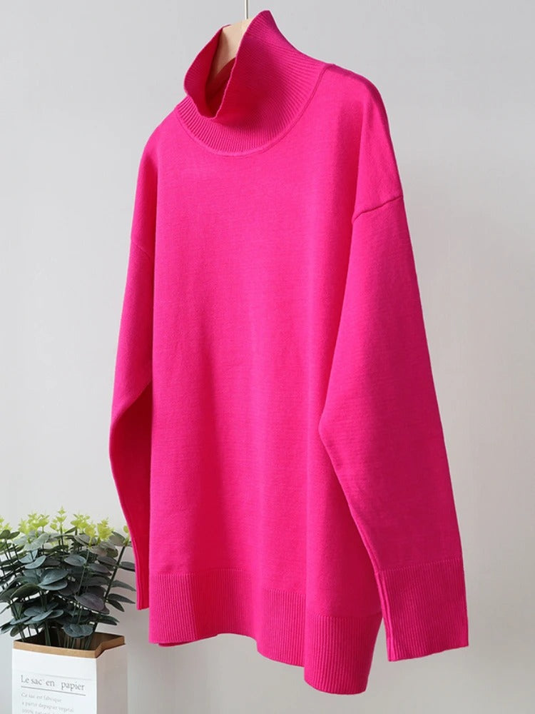 Winterpullover Damen mit hohem Kragen und weiter Schnittform
