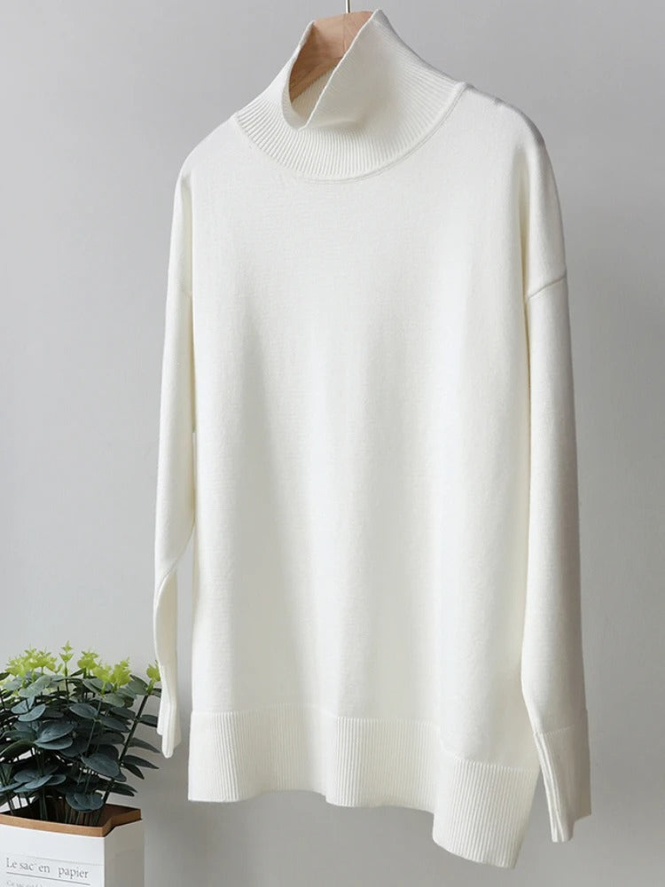 Winterpullover Damen mit hohem Kragen und weiter Schnittform