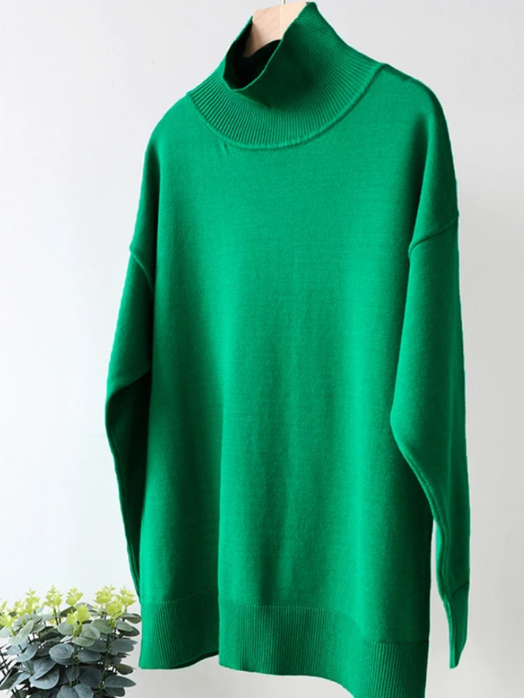Winterpullover Damen mit hohem Kragen und weiter Schnittform