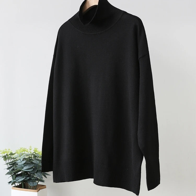 Winterpullover Damen mit hohem Kragen und weiter Schnittform