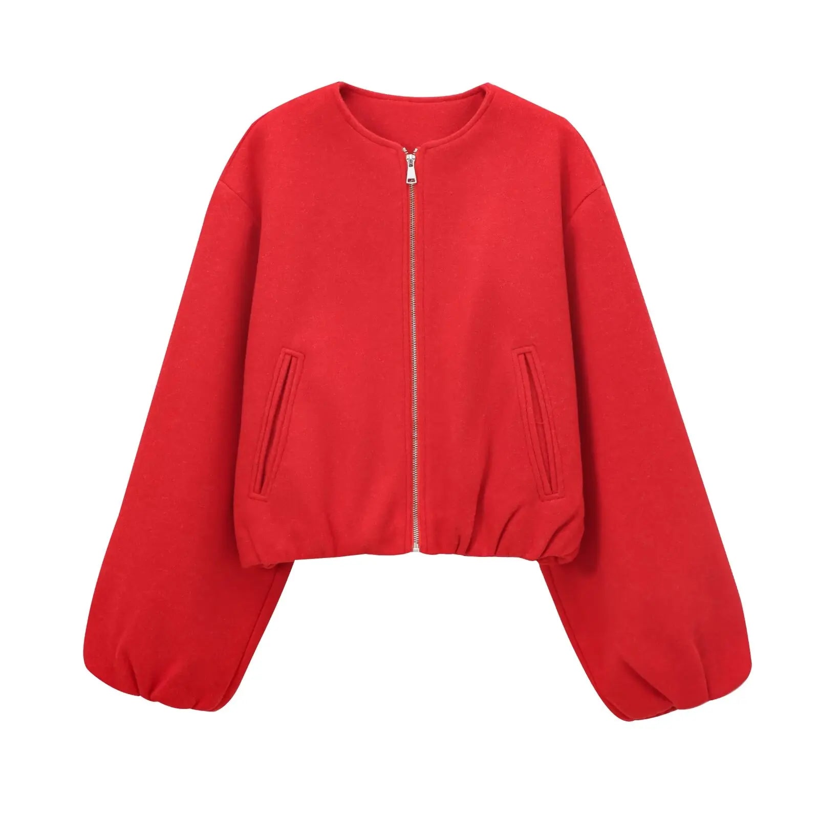 Kurze Damenjacke mit Ballonärmeln und Reißverschluss