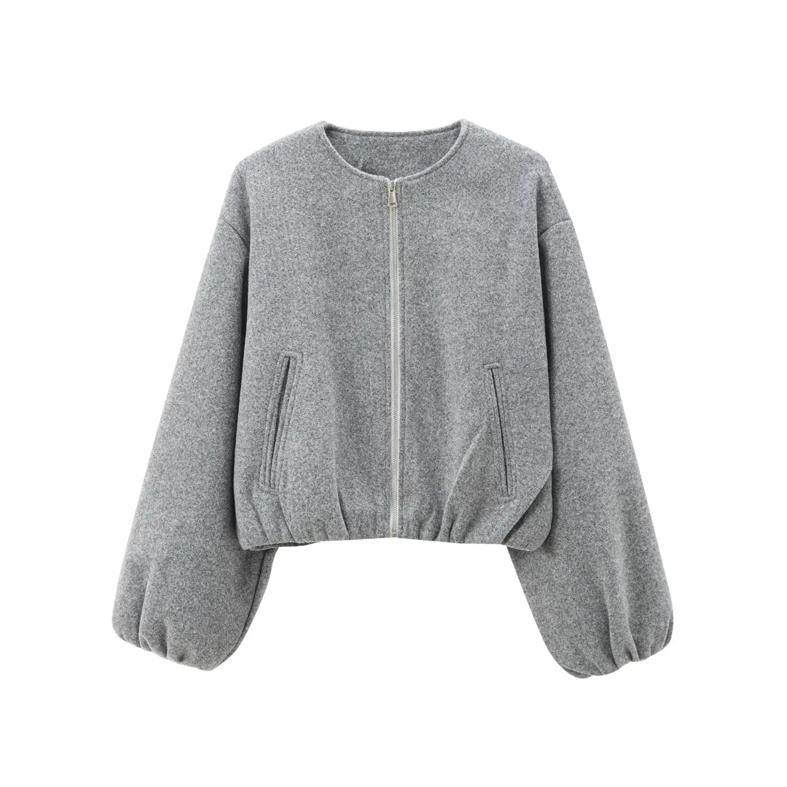 Kurze Damenjacke mit Ballonärmeln und Reißverschluss