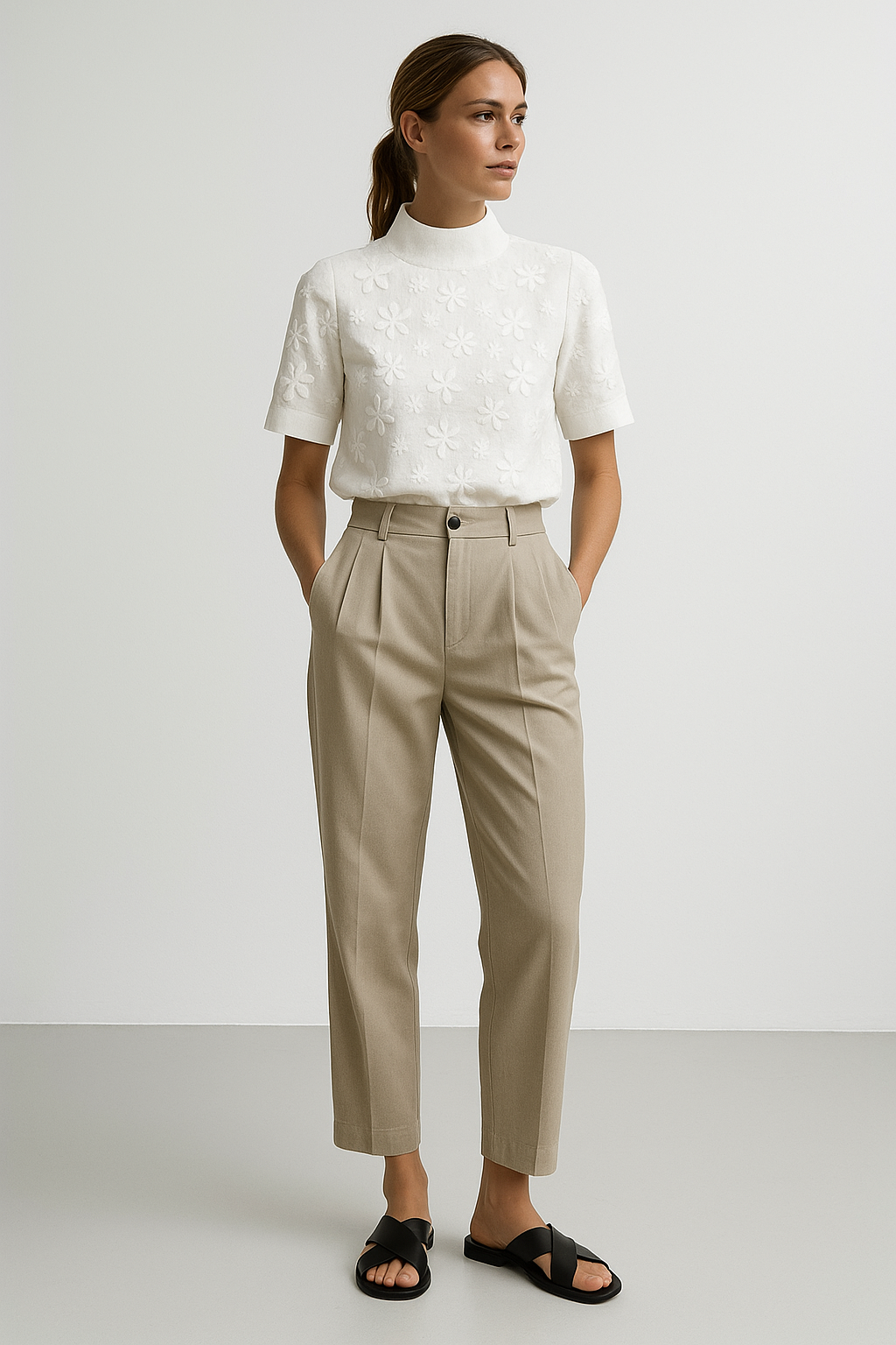 Bluse mit besticktem schlichtem stehkragen für damen