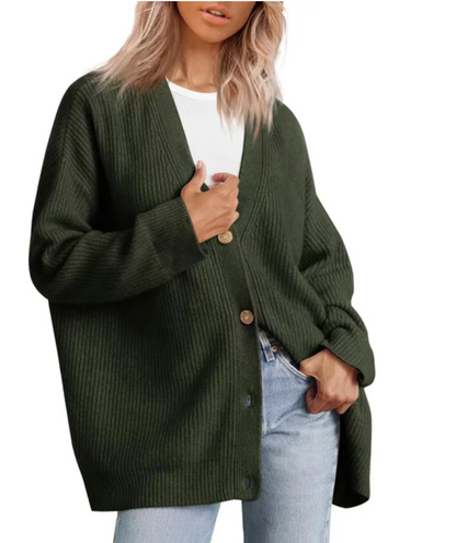 Damen Winter Strickjacke mit V-Ausschnitt und Knopfleiste