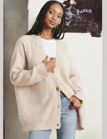 Damen Winter Strickjacke mit V-Ausschnitt und Knopfleiste