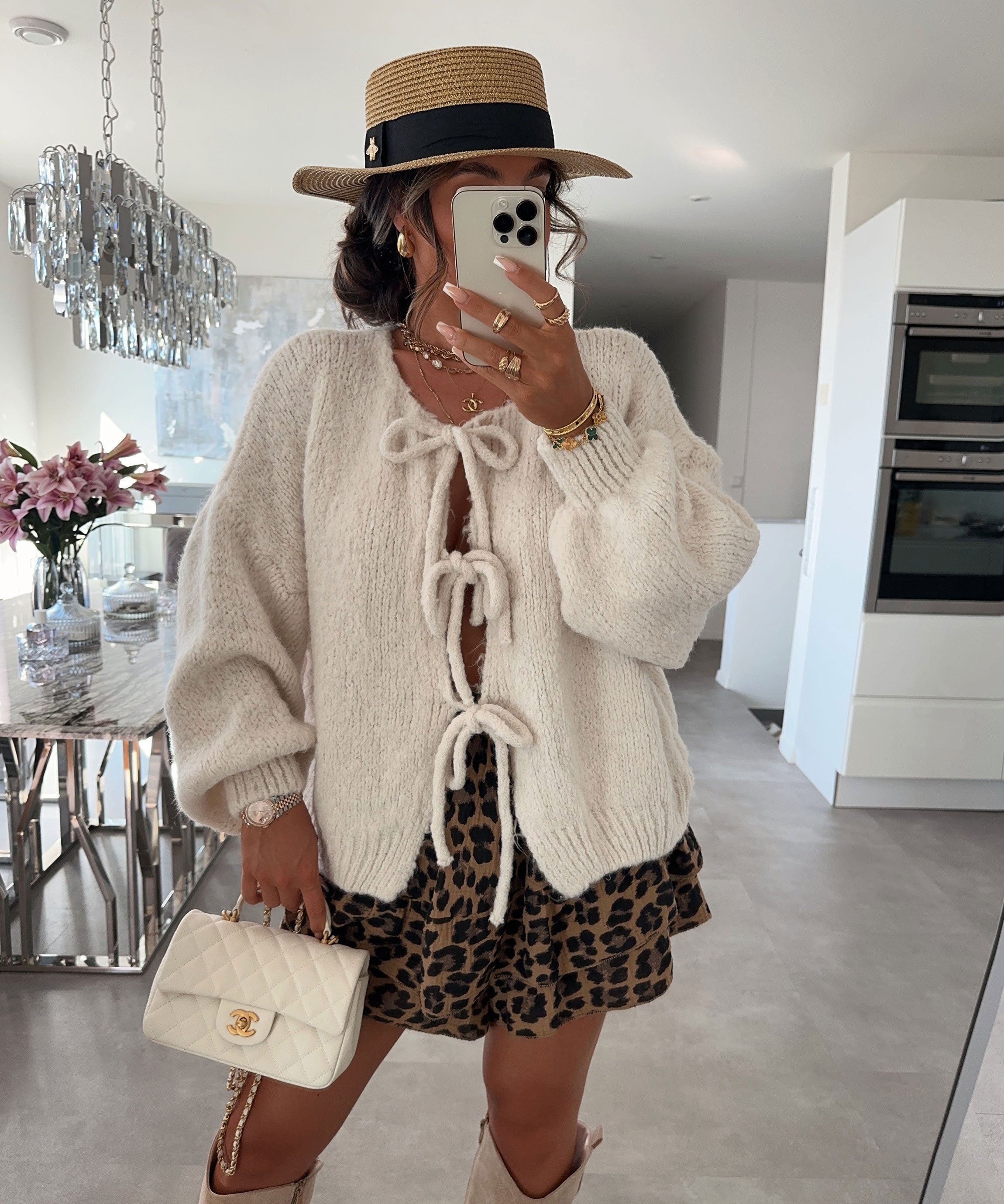 Damen Cardigan mit Schleifendetail in Beige