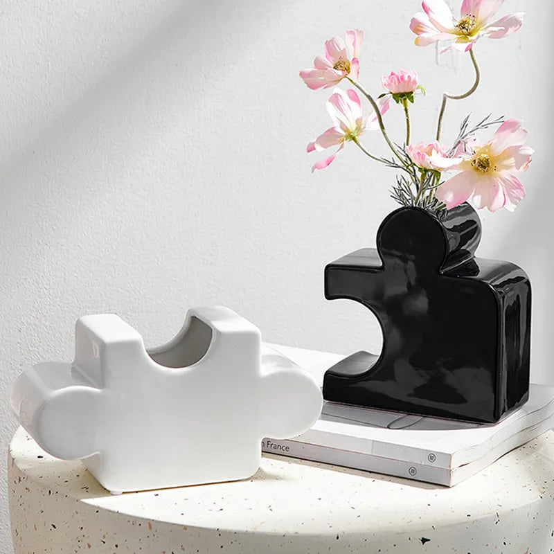 Kreative Keramikvase im Puzzle-Design – Stilvolle Dekoration für Blumenarrangements-2