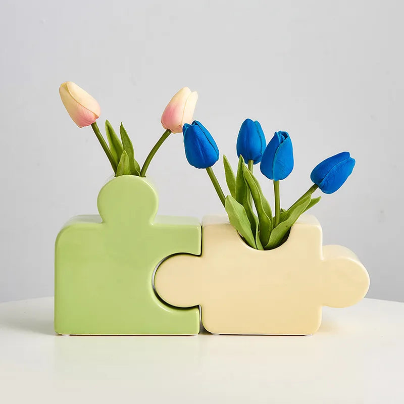 Variant image for Kreative Keramikvase im Puzzle-Design – Stilvolle Dekoration für Blumenarrangements-4