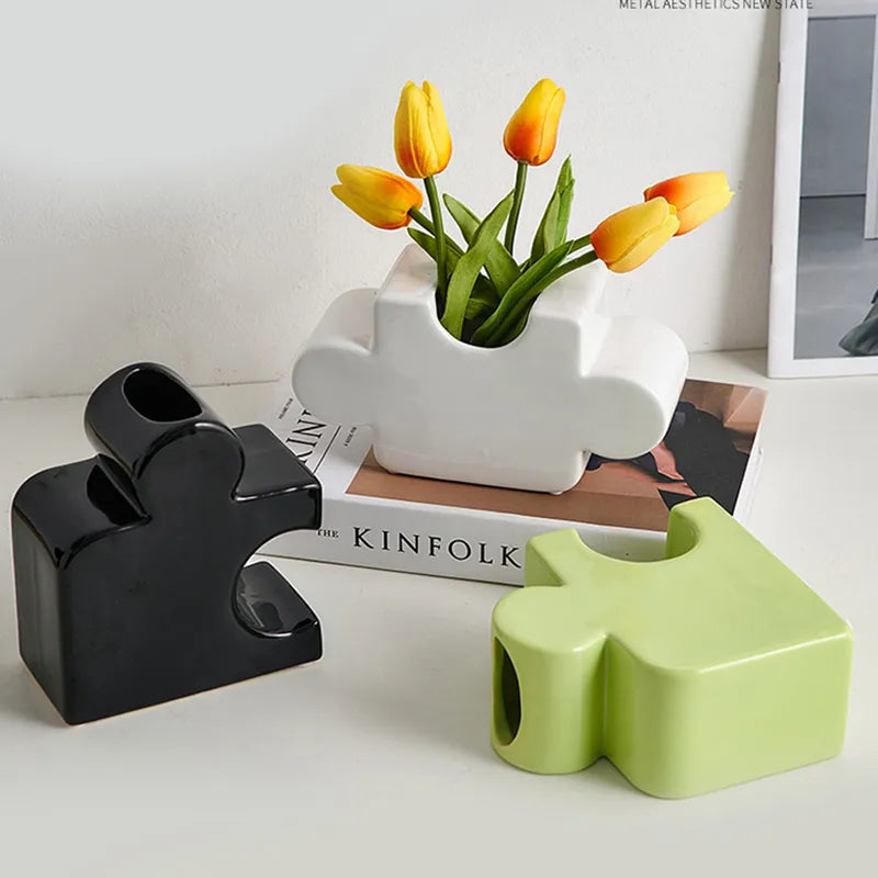 Kreative Keramikvase im Puzzle-Design – Stilvolle Dekoration für Blumenarrangements-3