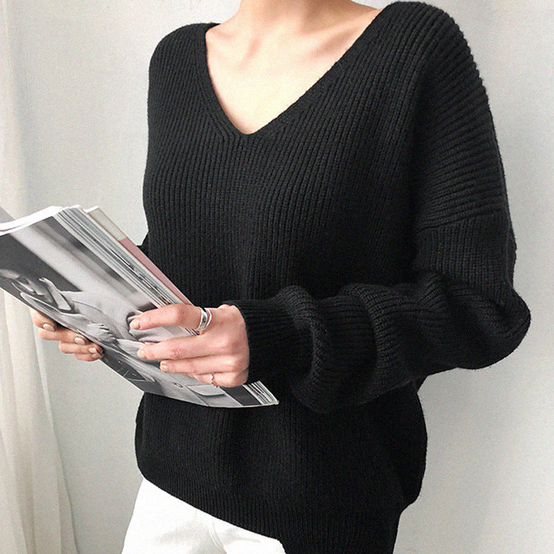 Damen Winterpullover mit V-Ausschnitt und Rippenstrick
