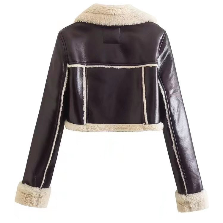 Damen Winterjacke mit Revers, kurzer Länge und langen Ärmeln