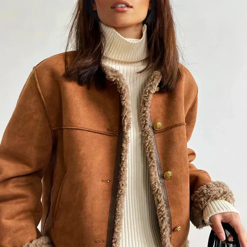Damen Winterjacke mit Knopfverschluss und Seitentaschen