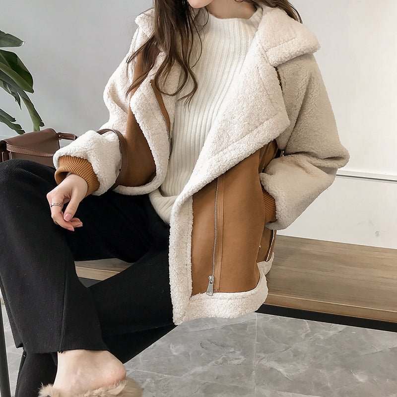 Damen Winterjacke mit Plüschinnenseite und großem Kragen