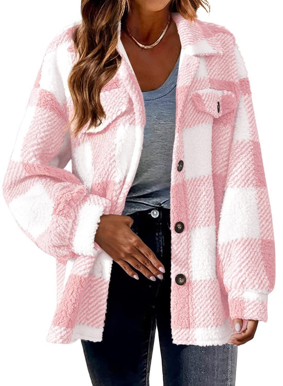 Damen Fleecejacke mit Karomuster für Winter