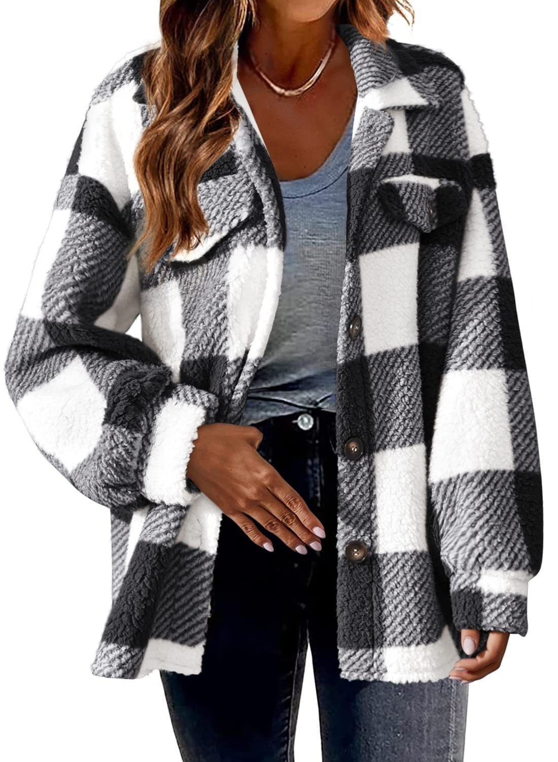 Damen Fleecejacke mit Karomuster für Winter