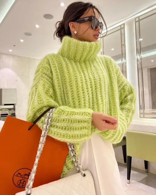 Damen Grobstrick Rollkragenpullover Winter