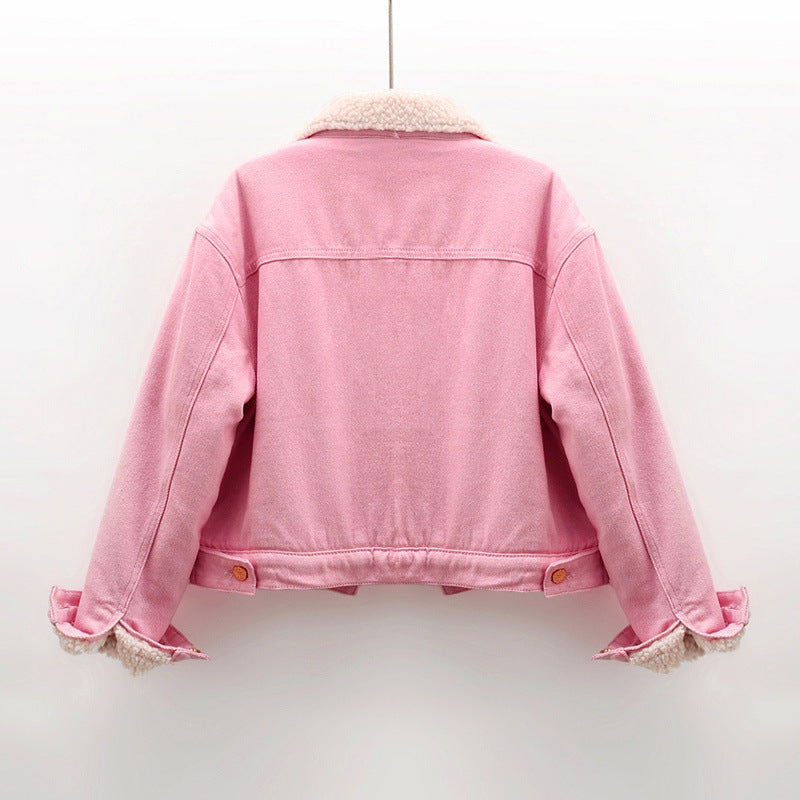 Damen Jeansjacke mit Lammfellfutter und kurzer Länge