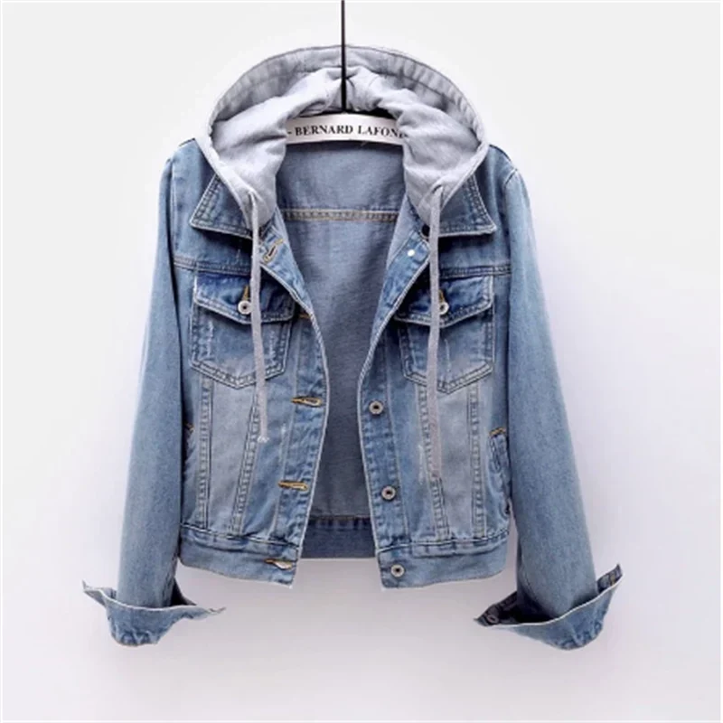 Damen-Jeansjacke mit abnehmbarer Kapuze