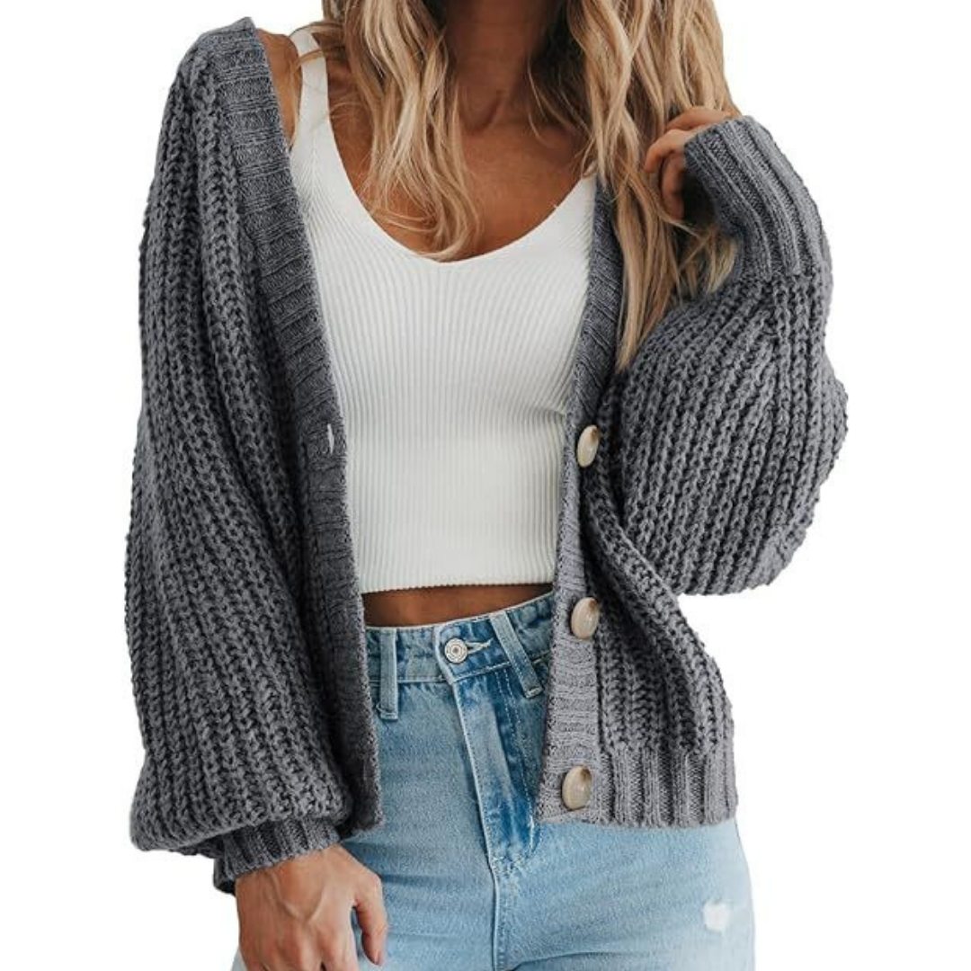 Damen Winter Strickjacke mit Knopfleiste und langem Ärmel