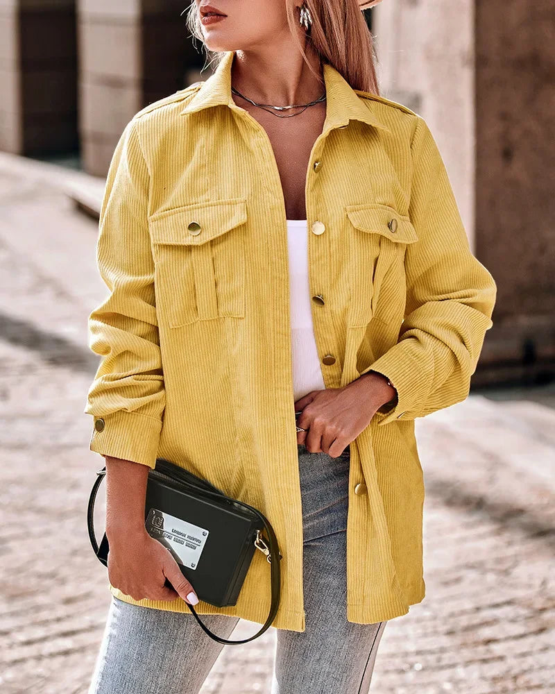 Damen Cord Jacke mit Knopfverschluss und Taschen