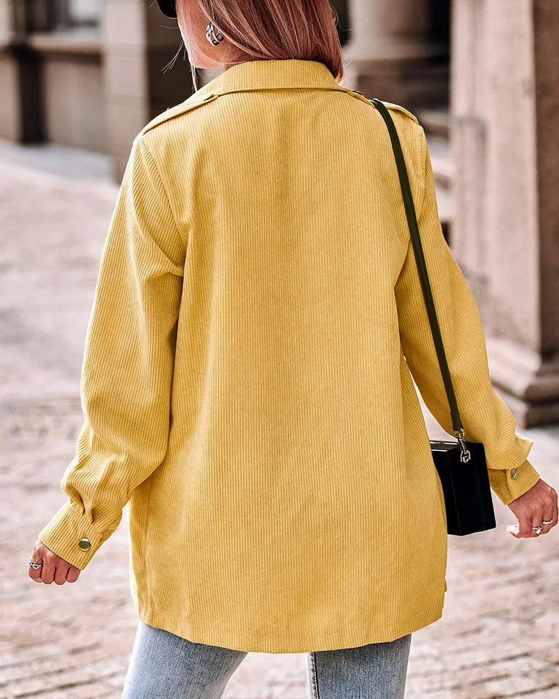 Damen Cord Jacke mit Knopfverschluss und Taschen