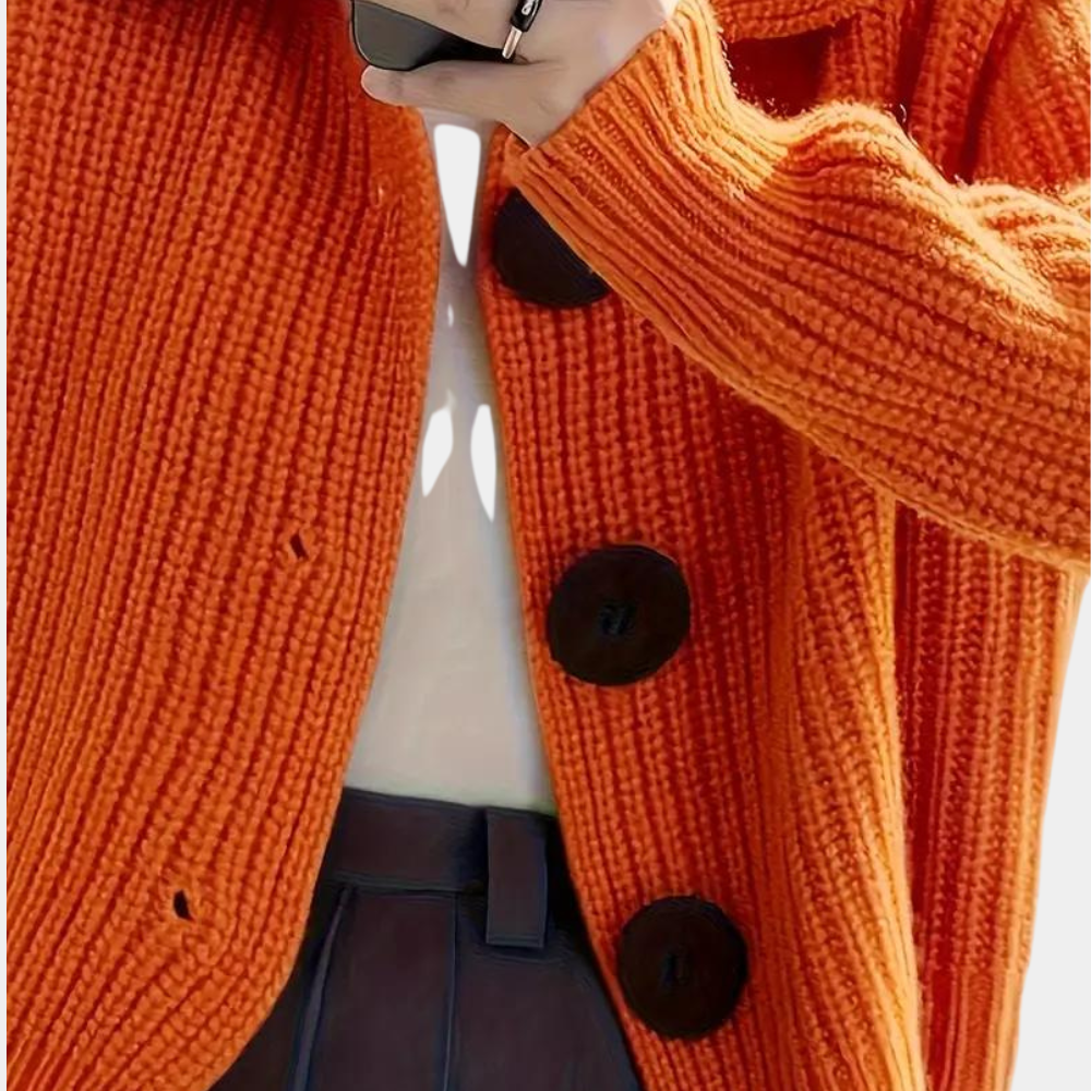 Damen Strickjacke mit Knopfleiste und Kragen Winter