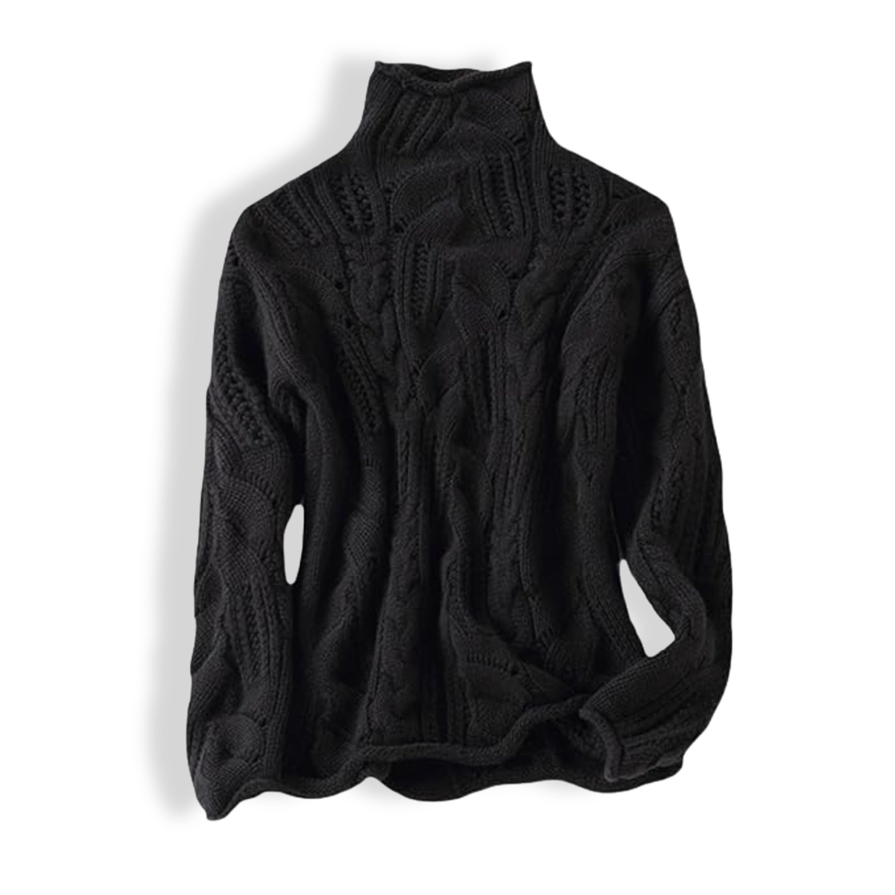 Damenpullover mit hohem Halsausschnitt und offenem Strickmuster