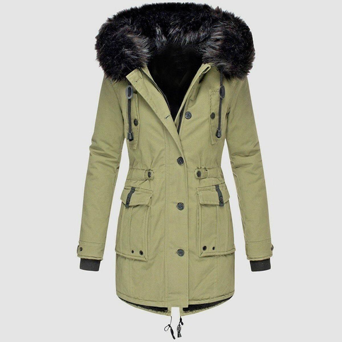 Damen Winterparka mit Kapuze und verstellbarer Taille