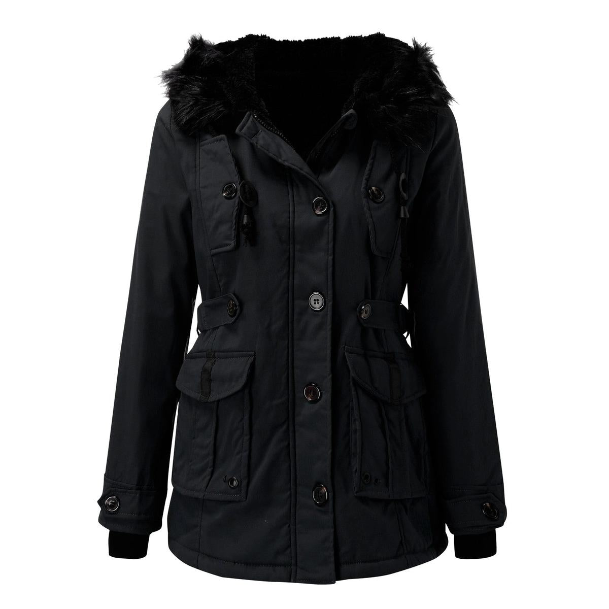 Damen Winterparka mit Kapuze und verstellbarer Taille
