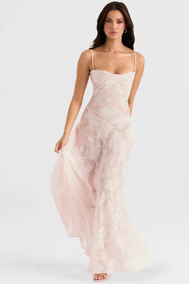 Langes Damenkleid mit Spitzendetails und tailliertem Schnitt