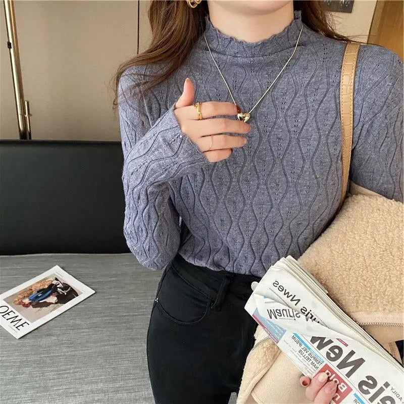 Damen Winter Strickpullover mit Muster und Rundhalsausschnitt