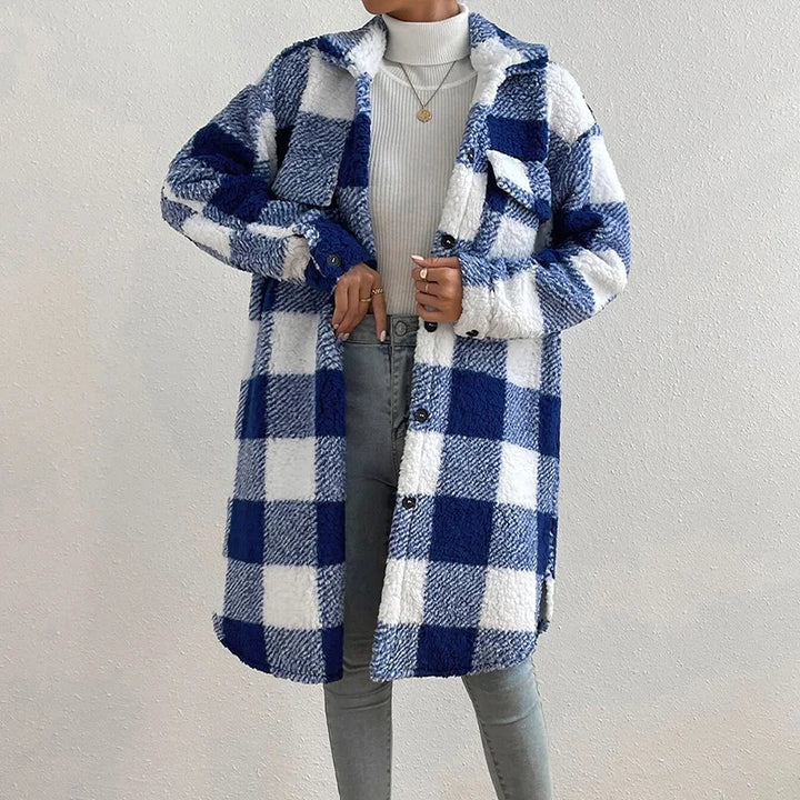 Damen Winterjacke mit Karomuster und geradem Schnitt