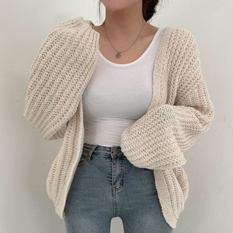 Damen Strickjacke mit Ballonärmeln und offenem Vorderteil