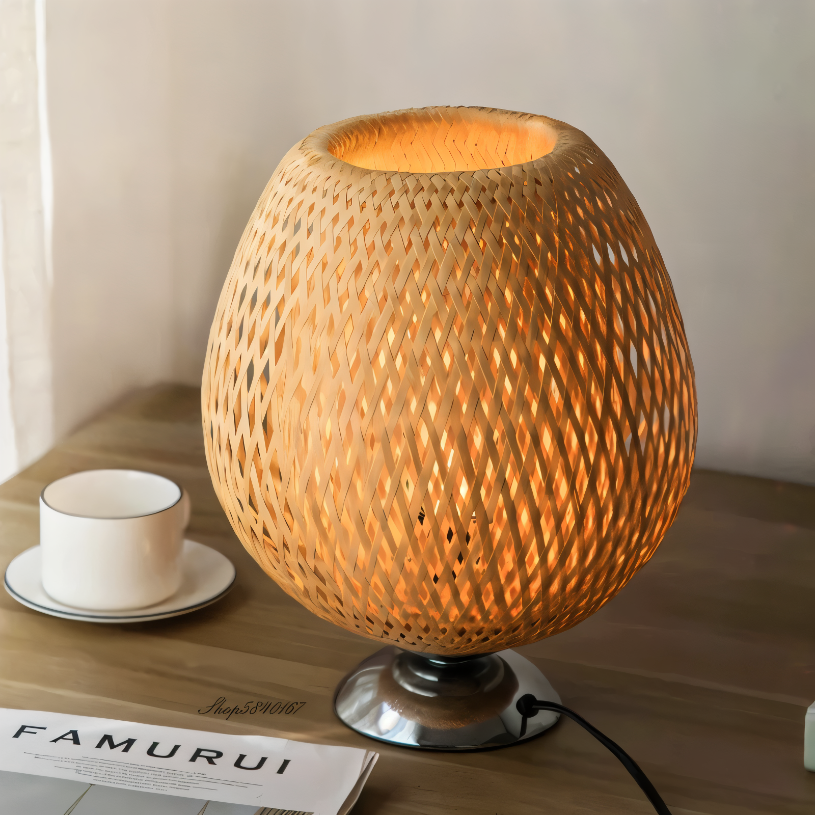 NatureHue - Vintage Bamboo Tischlampe - Kreative Wicker Schreibtischlampe-5