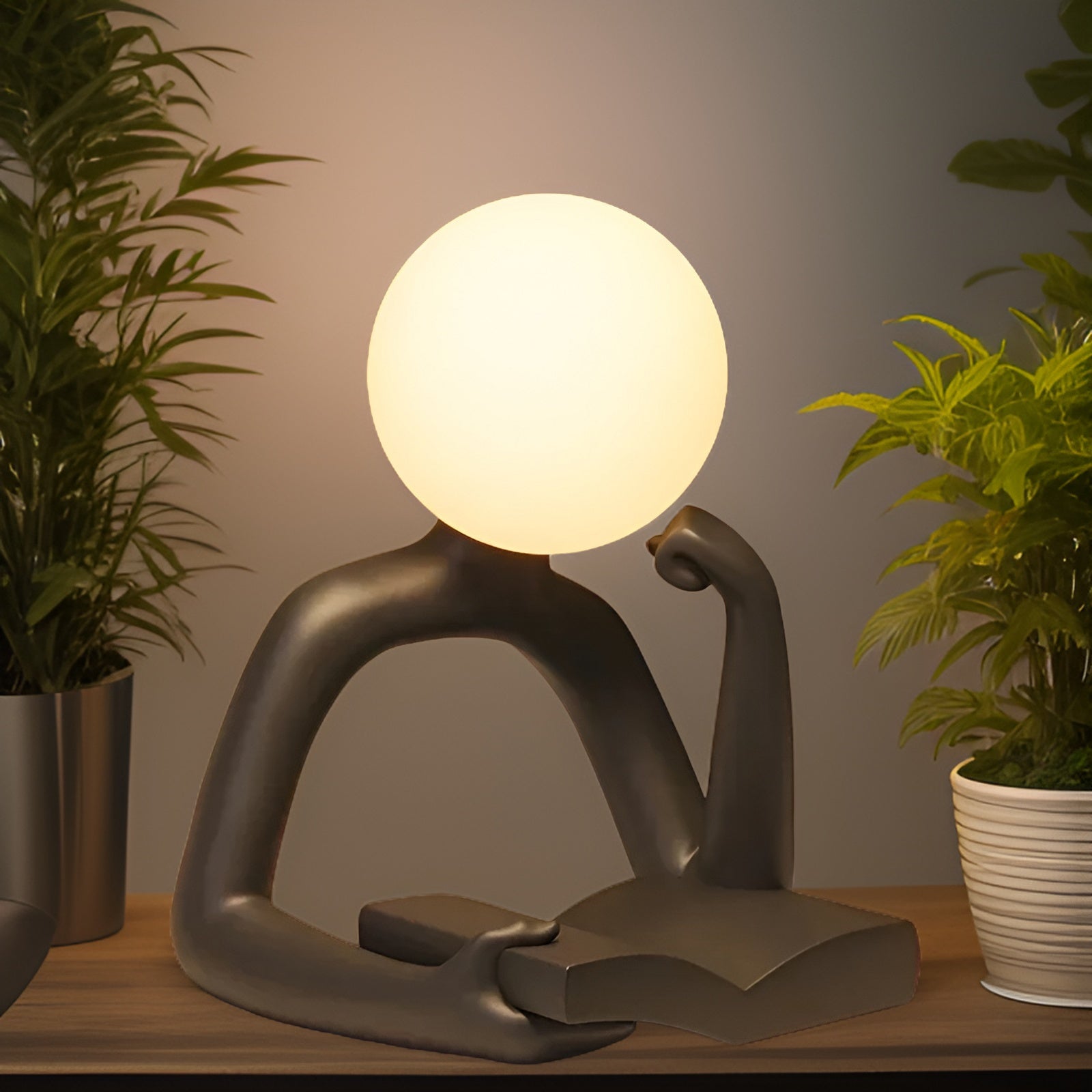 Thinker Moon - Ästhetisches Mond Denk Skulptur Nachtlicht-4