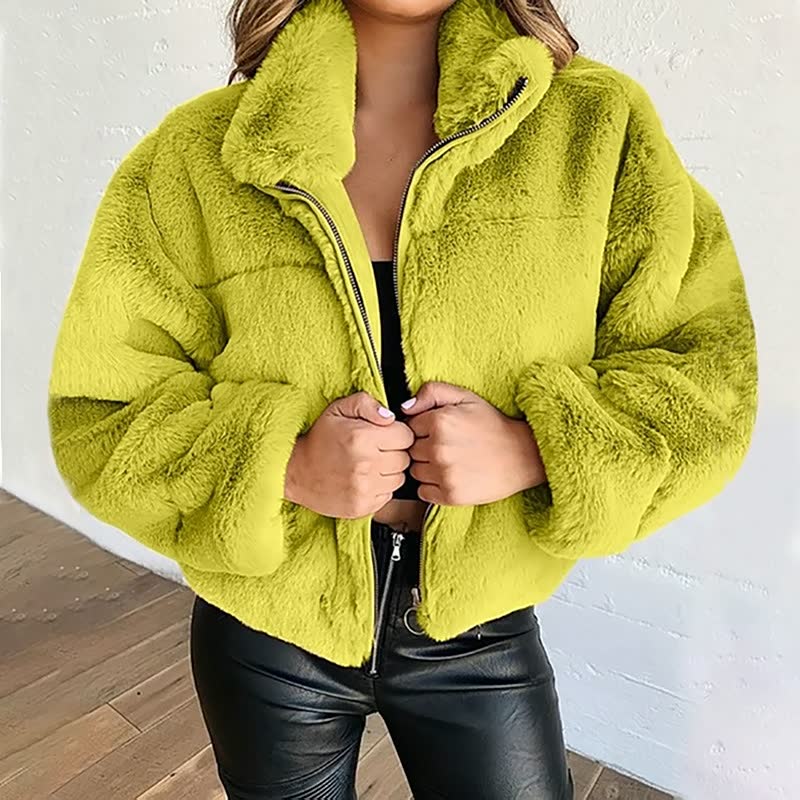Damen Winterjacke mit hohem Kragen und Plüschstruktur