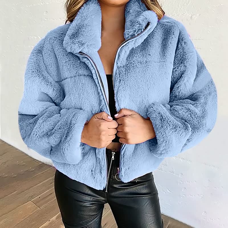 Damen Winterjacke mit hohem Kragen und Plüschstruktur