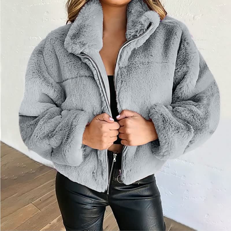 Damen Winterjacke mit hohem Kragen und Plüschstruktur