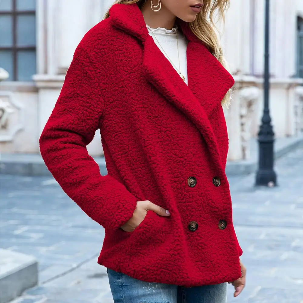 Damen Winterjacke mit Knopfverschluss und langen Ärmeln