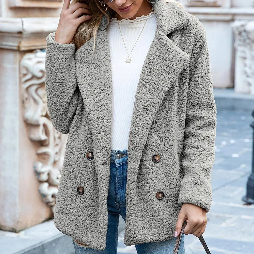 Damen Winterjacke mit Knopfverschluss und langen Ärmeln