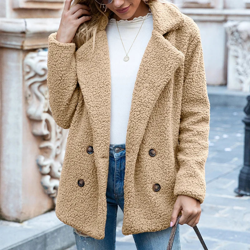 Damen Winterjacke mit Knopfverschluss und langen Ärmeln