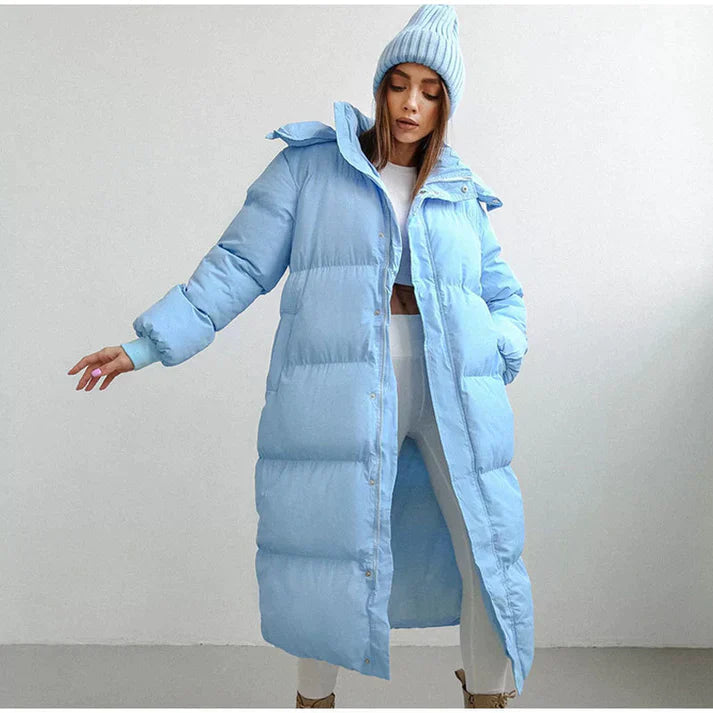 Damen Winterjacke mit verlängertem Schnitt und Kapuze