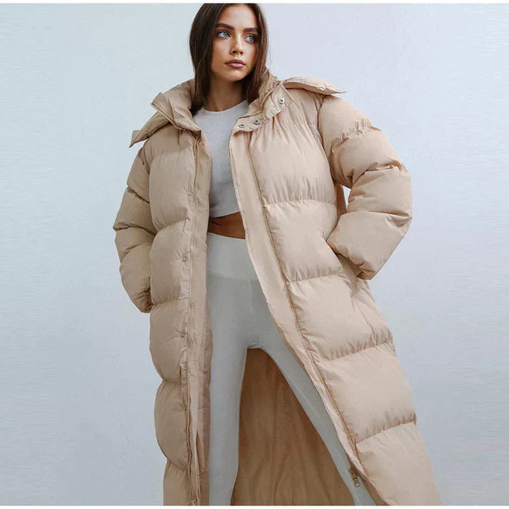 Damen Winterjacke mit verlängertem Schnitt und Kapuze