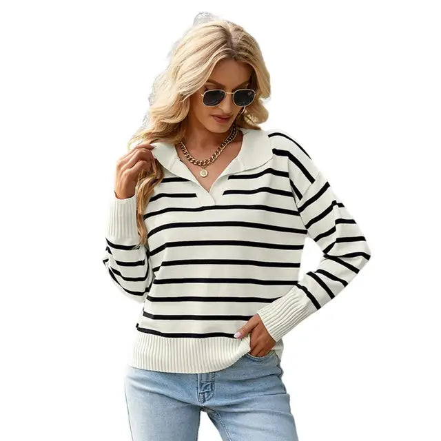 Damenpullover mit Langarm und Polo-Kragen